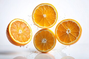 Fototapeta premium slices of some fresh and delicious flying oranges