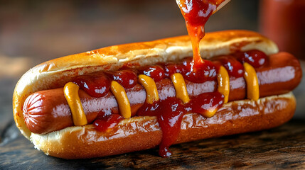 Delicious Hot Dog with Ketchup and Mustard