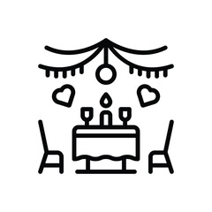 Black line icon for romantic dinner