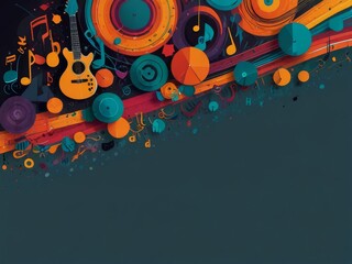 Obraz premium Musical Instruments Background with Colorful Splashes and Notes