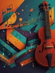 Musical Instruments Background with Colorful Splashes and Notes