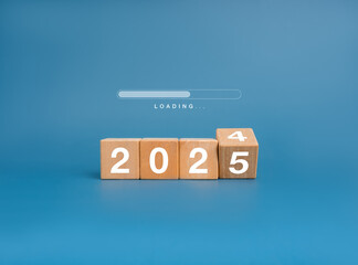 Coming to Merry christmas and happy new year 2025 banner background. Loading progress bar appears...