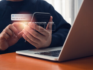 Two steps authentication or 2FA, cyber security technology concept. Empty verification code input...