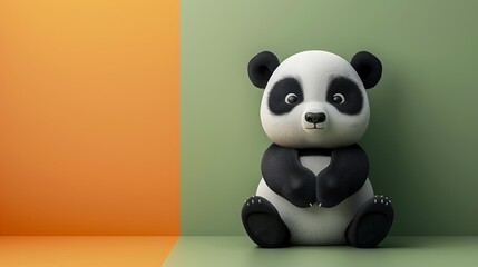Obraz premium A cute panda bear isolated on a green and orange background
