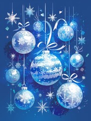Enchanting Blue Christmas Fantasy: Anime-Style Abstract Winter Wonderland with Snowflakes and Ornaments. Dreamy Festive Concept Art for Holiday Marketing, Games, and Storybooks. Versatile 4K Wallpaper