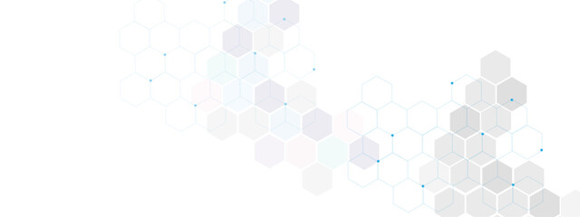Abstract technology connects concept white geometric hexagons pattern with medical, tech or science design