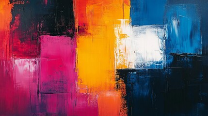 Abstract Painting: Bold Strokes of Blue, Orange, and Pink