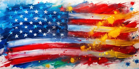Fototapeta premium Vibrant and abstract American independence celebration with diverse brushstrokes