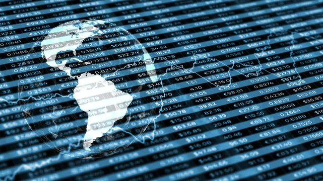 Artistic business spreadsheet data with earth sphere rotation.