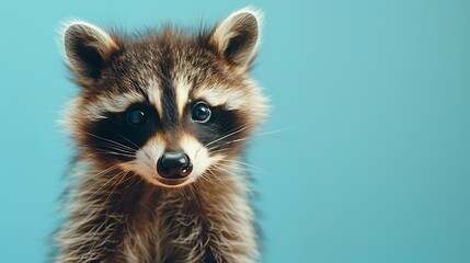 A sweet baby raccoon on tiled color background