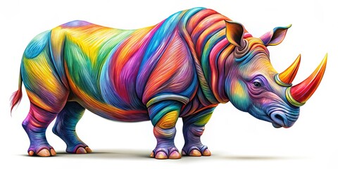 Fototapeta premium Vibrantly colored rhino with a long horn and tail in a fun and whimsical style