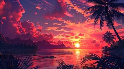 tropical sunset wallpaper