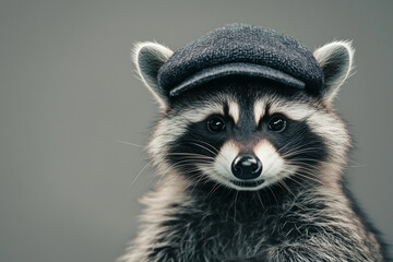 Fototapeta premium Mystery Unleashed: A Bold Raccoon with a Detective Cap on a Mysterious Backdrop