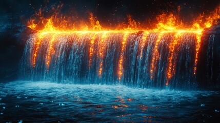 A Waterfall of Fire and Water Cascading into a Dark Pool