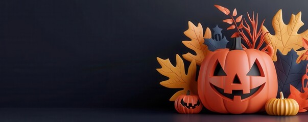 Corporate Halloween giveaway planning, marketing materials with festive designs, 3D illustration