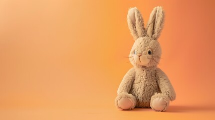 Obraz premium Stuffed animal rabbit isolated on amber and peach background