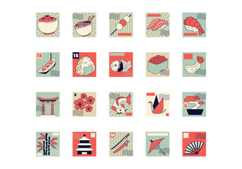 Postage Stamps Japanese Culture Element Set 