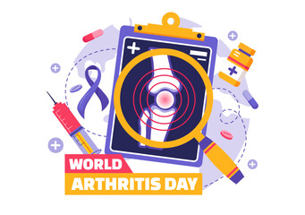 World Arthritis Day vector illustration for October 12, featuring Medical Treatment for Rheumatism and Osteoarthritis, with an X-ray Scan and Bone