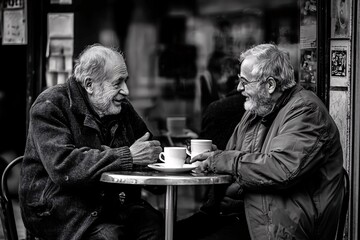 A cozy caf√© ambiance where two lifelong friends bond over steaming mugs, exchanging laughter and treasured tales.