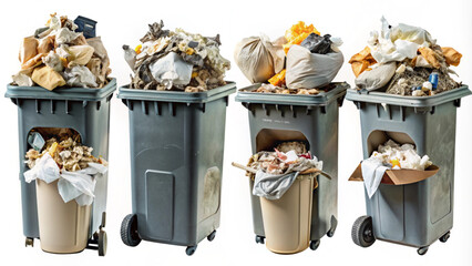 Overflowing Garbage Bins with Various Types of Waste for Environmental or Waste Management Designs