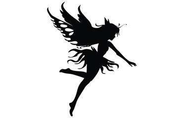 Cute Fairy Silhouette Adorable Fantasy Character Stock Vector Illustration, Charming Magical Creature.