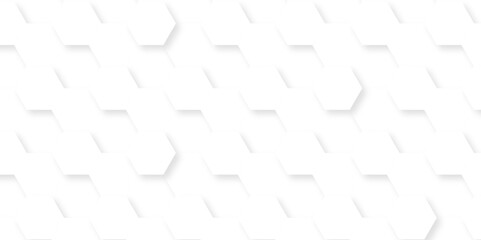 Fototapeta premium Abstract white 3d hexagon grid pattern wall geometric texture. Hexagon honeycomb mosaic mesh cell and plastic hexagonal molecular structures in technology honeycomb background.