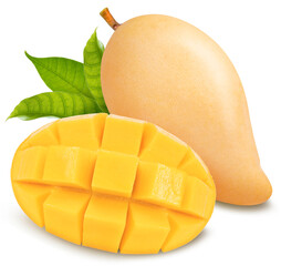 Sweet Barracuda Mango isolated on white background, Fresh Tropical Elegant mango fruits on white background with clipping path.
