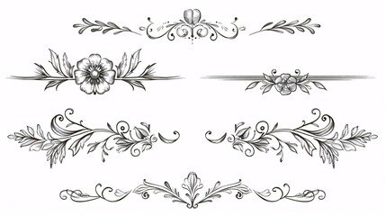 Hand-drawn set of decorative dividers for weddings, vintage borders and line separators.