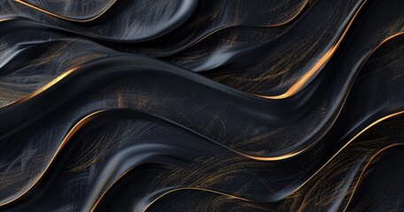 Naklejka premium A smooth, abstract wave pattern with dark tones and golden accents.