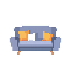 sofa pixel art, vector illustration on isolated background.