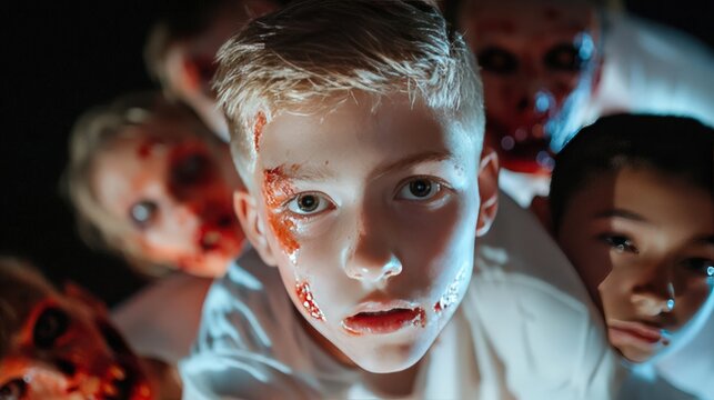 Boy puts on blood makeup for Halloween