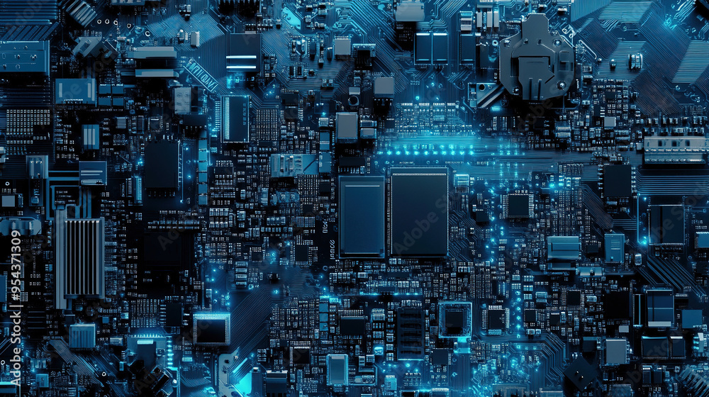 Poster computer motherboards and circuit boards. abstract circuit board with a lot of micro chips. main mic