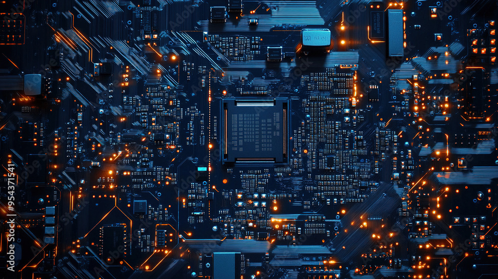 Poster computer motherboards and circuit boards. abstract circuit board with a lot of micro chips. main mic
