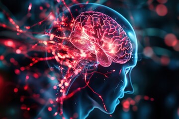 A vibrant representation of the human brain, showcasing neural connections and activity in a digital glow.