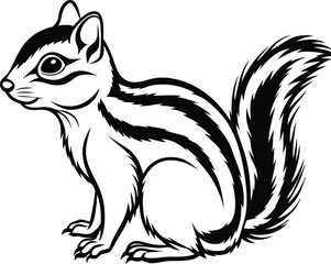 Squirrel silhouette black and white cute coloring book