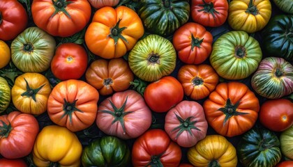 Vibrant Heirloom Tomatoes A Colorful Collection of Artisanal Salad Ingredients These Unique Tomatoes Offer a Burst of Flavor and Texture, Perfect for Creating a Simple Yet Delicious Salad