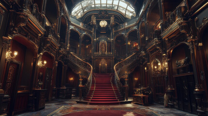 Obraz premium A stunning, photorealistic interior of a multilevel Victorian Gothic mansion temple