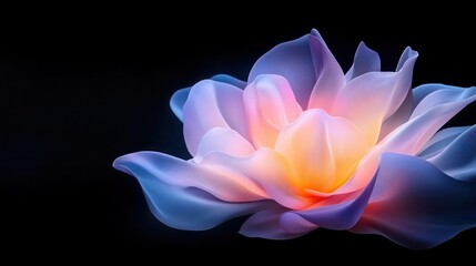 A beautiful glowing flower in soft hues of pink and orange, set against a dark background, perfect for tranquil and artistic themes.