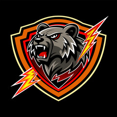 The logo features a grizzly bear roaring majestically within a protective shield, surrounded by two lightning bolts.