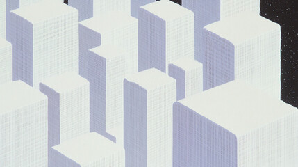 Abstract illustration of a city skyline with white buildings against a black background.