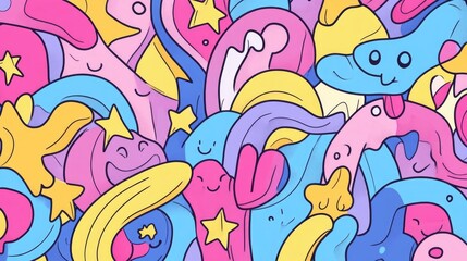 Obraz premium Cute Kawaii Style Doodle Design for Kids with Bold Lines and Soft Pastel Colors