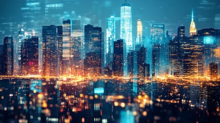 Obraz premium Neon urban landscape with artistic double exposure