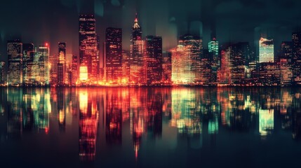 Obraz premium Night city silhouette with artistic overlay