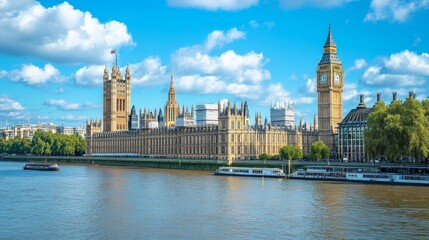 Fototapeta premium Parliament by Thames in London on a day of sun.