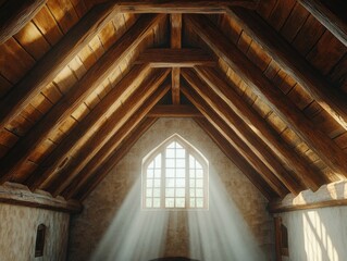 Rustic High Ceiling Room with Exposed Wooden Rafters and Beams, Vintage Architecture and Interior Design Inspiration