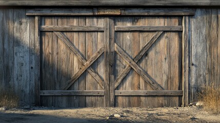 Naklejka premium Rustic Solid Wood Barn Door with Deep, Visible Grain, A Timeless and Elegant Addition to Your Home or Business