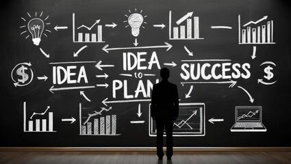 Strategic Planning and Idea Generation Diagram on Chalkboard