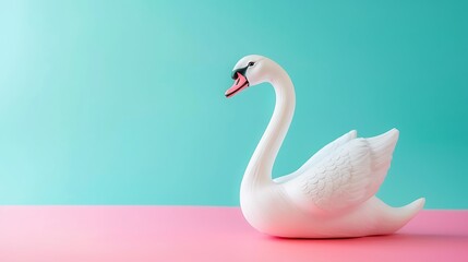 Fototapeta premium Toy swan isolated on cyan and magenta background