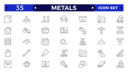 Metals icons set. Outline set of metallurgy vector icons for ui design. Steel products, thin line icon set. Outline icon collection.