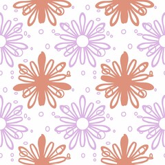 seamless pattern with purple line and brown line flowers